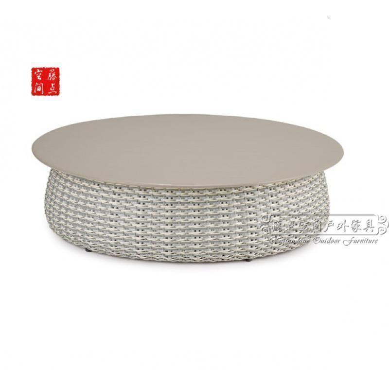 森美人中式户外藤编阳台小茶几样板房定制家具北欧简约边几圆台藤椅软装 100直径茶几白色