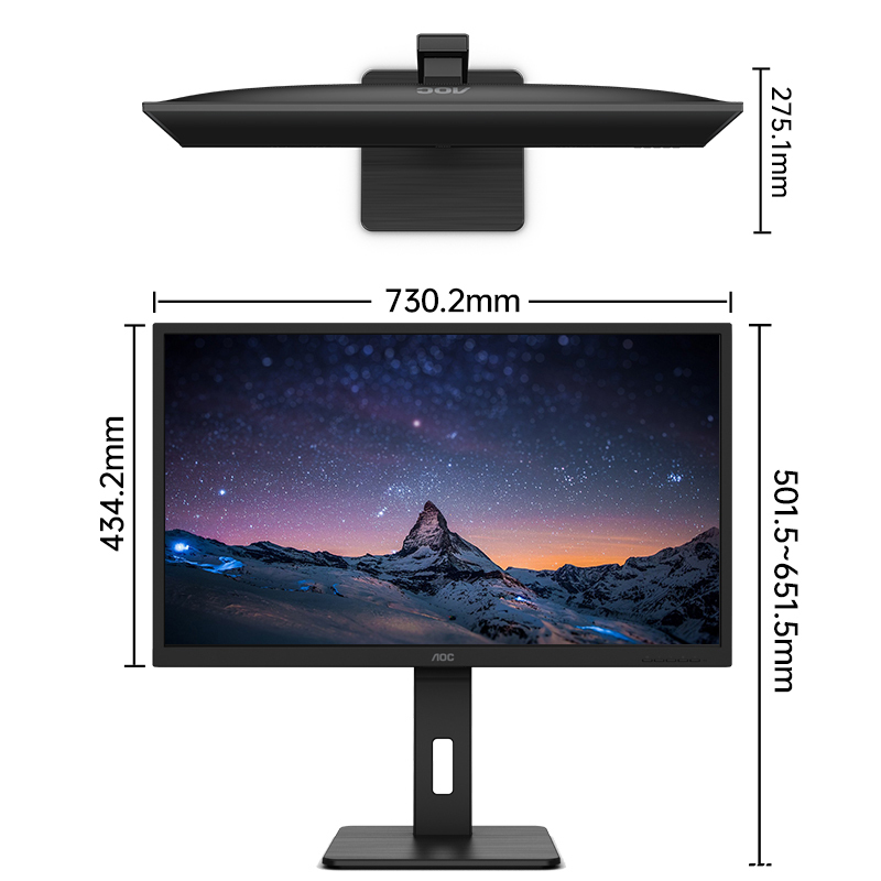 AOC 电脑显示器 31.5英寸 2K高清Type-C接口 65W反向充电10Bit色彩 IPS技术微边框Q32P2C