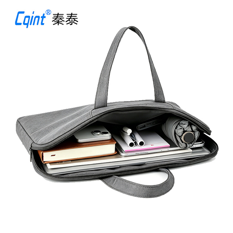 秦泰(Cqint)QT34528 公文包便携手提电脑包 浅灰色高清大图