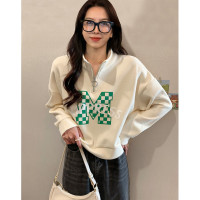 卫衣女2023春装新款韩版宽松polo领棋盘格字母印花上衣潮_10 统一颜色 L