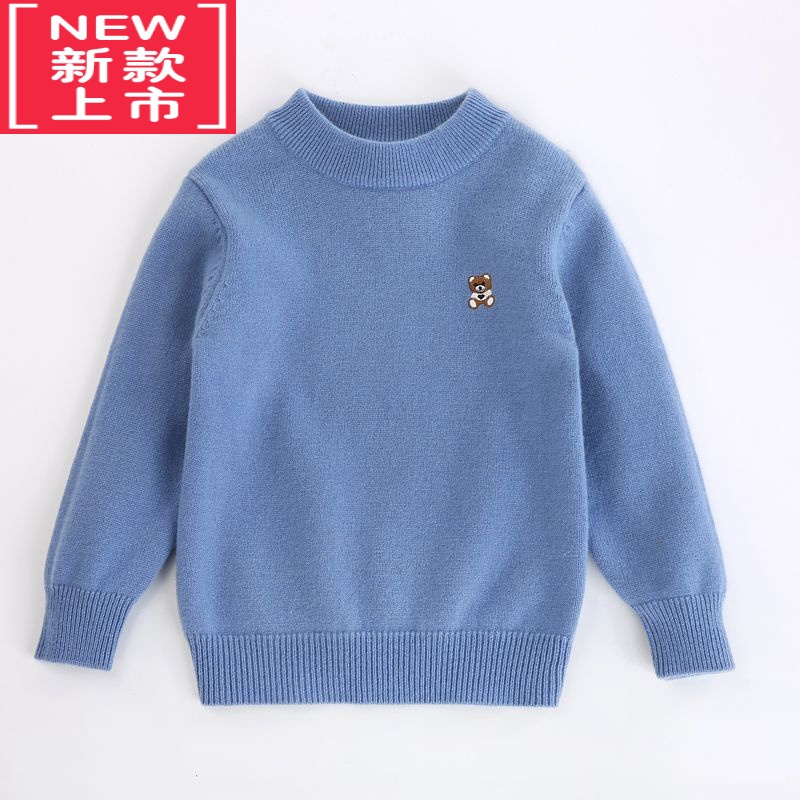 可莉允儿童纯山衫男童半高领套头双层女童宝宝毛衣中大童衫加厚