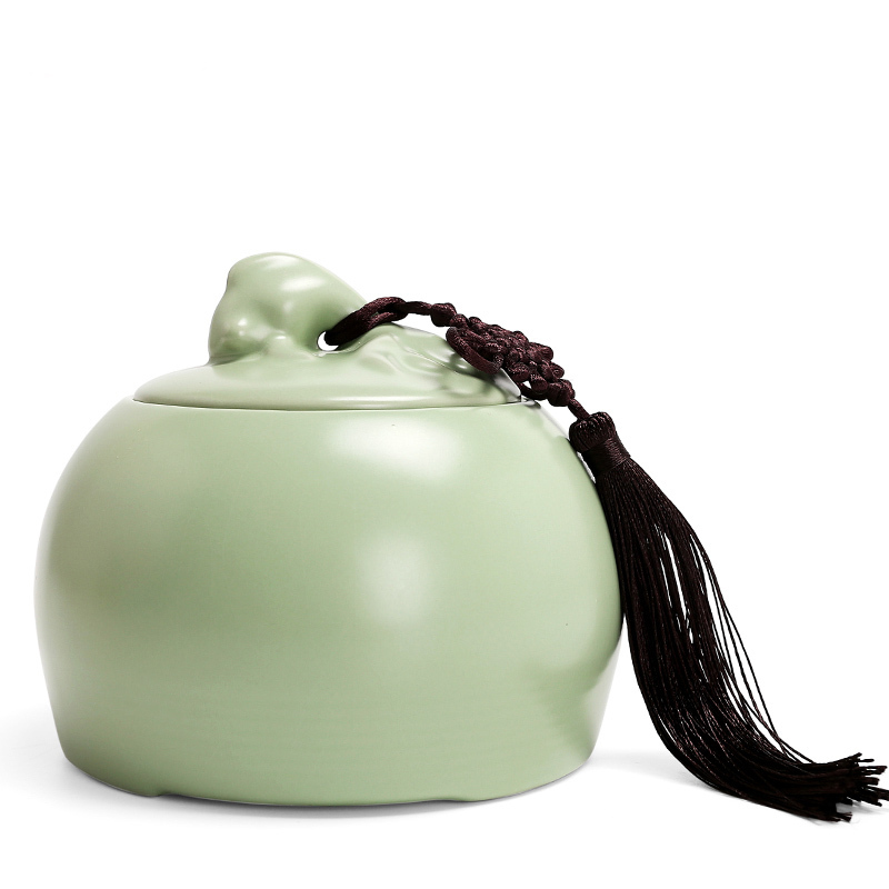 常生源 茶具 仿宋汝窑大号茶叶罐花茶罐密封储藏罐 年年有余茶叶罐