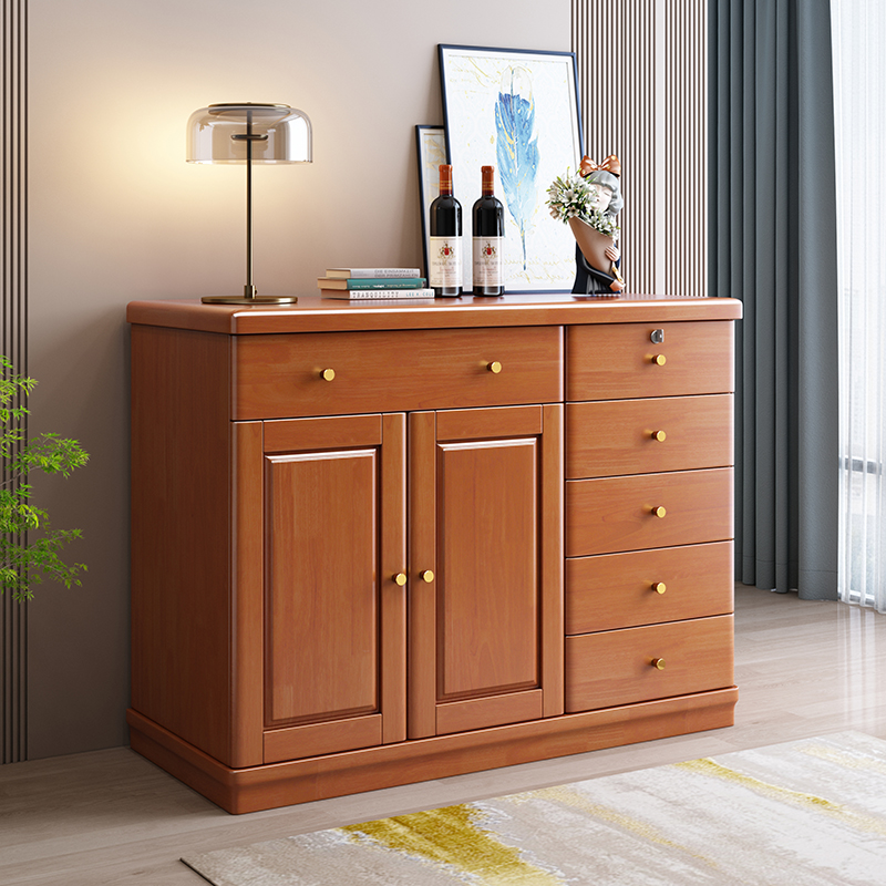 青木川 简约现代实木五斗柜六斗橱主卧室客厅卧室房间家用书房收纳储物柜边柜角柜阳台入户玄关柜门厅柜带锁床尾柜电视柜 两门六斗【海棠色】1.2米长
