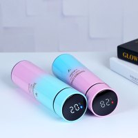 博思源男女孩儿童智能测温LED触摸显示保温杯温度杯-智能渐变粉色保温杯500ml