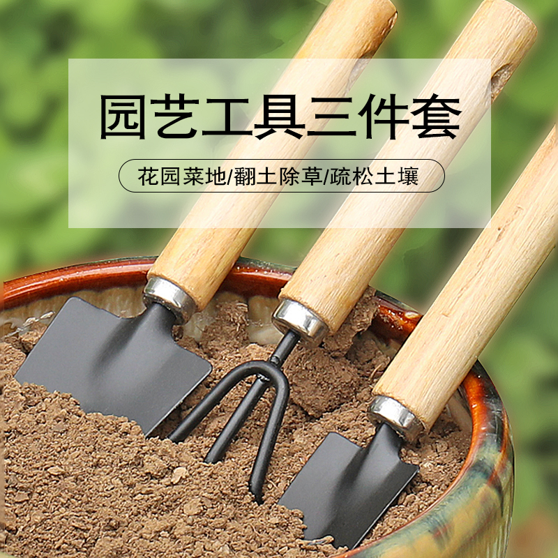 种花工具家用套装种菜栽花养花多肉铲松土耙子铁锹园艺小铲子三件高清大图