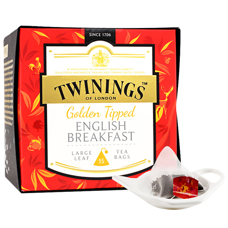 英国川宁(TWININGS) 金毫英式早餐红茶和英伦茗香伯爵红茶 15包*3g *2盒 套装 90g