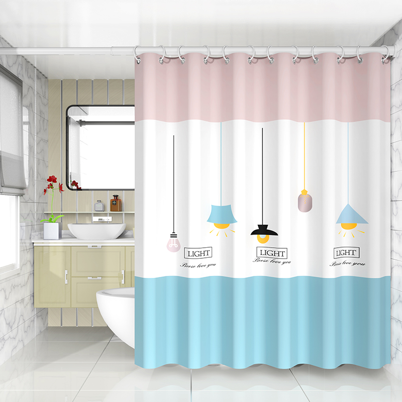 朗宅浴室浴帘隔断卫生间防霉套装免打孔门帘子挂帘高档防水布洗澡窗帘 时空吊灯 套装：帘宽150*高180cm+白杆90-160+绑带