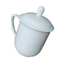 炯毅 纯白陶瓷茶杯会议杯带盖水杯陶瓷杯子 水杯 白瓷杯 口径9cm 个
