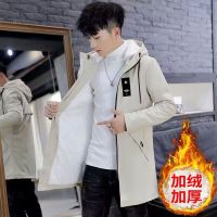棉衣男加绒加厚中长款外套秋冬装防寒保暖棉袄男士休闲连帽棉衣服 L（建议105-120斤） Z661米白色-加绒加厚升级
