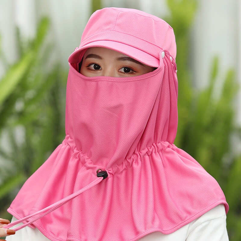 帽子女夏天太阳帽面罩遮阳帽户外百搭遮脸护脖骑车防晒帽女