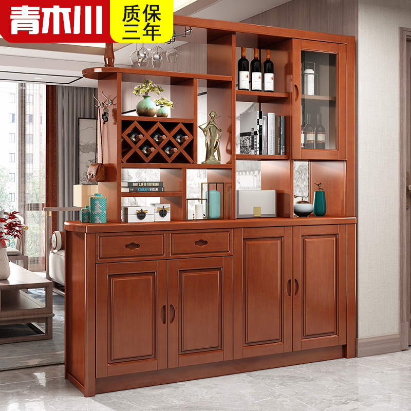 青木川 简约现代实木酒柜鞋柜一体靠墙1.3米0.9米1.7m餐厅客厅进门口入户玄关隔断屏风双面间厅柜置物架高清大图