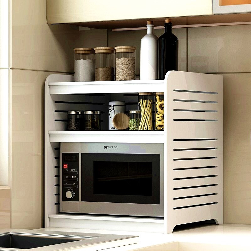 白色厨房微波炉置物架2层3层家用烤箱架厨房台面整理架调料收纳架壹德