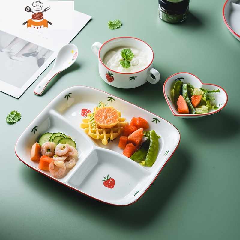 敬平北欧创意三格分餐盘菜盘家用陶瓷分格盘一人食早餐盘碟子餐具套装高清大图