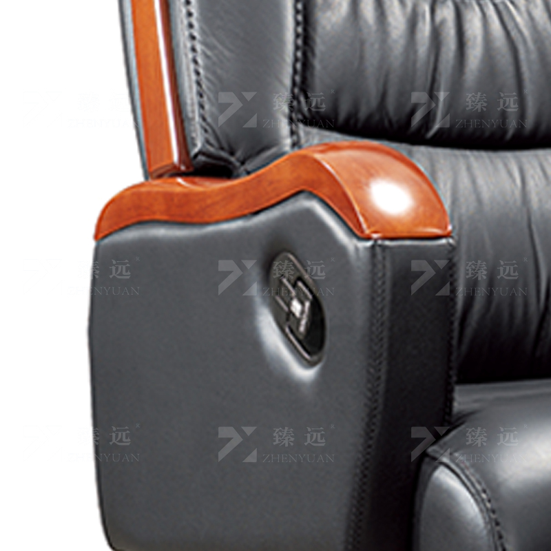 臻远ZY-7569办公中班椅老板椅办公皮椅升降转椅电脑椅 黑牛皮高清大图