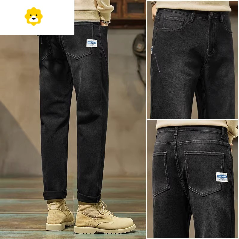 fishbasket男士裤子款休闲九分牛仔裤男裤ins宽松直筒痞帅男生耐磨