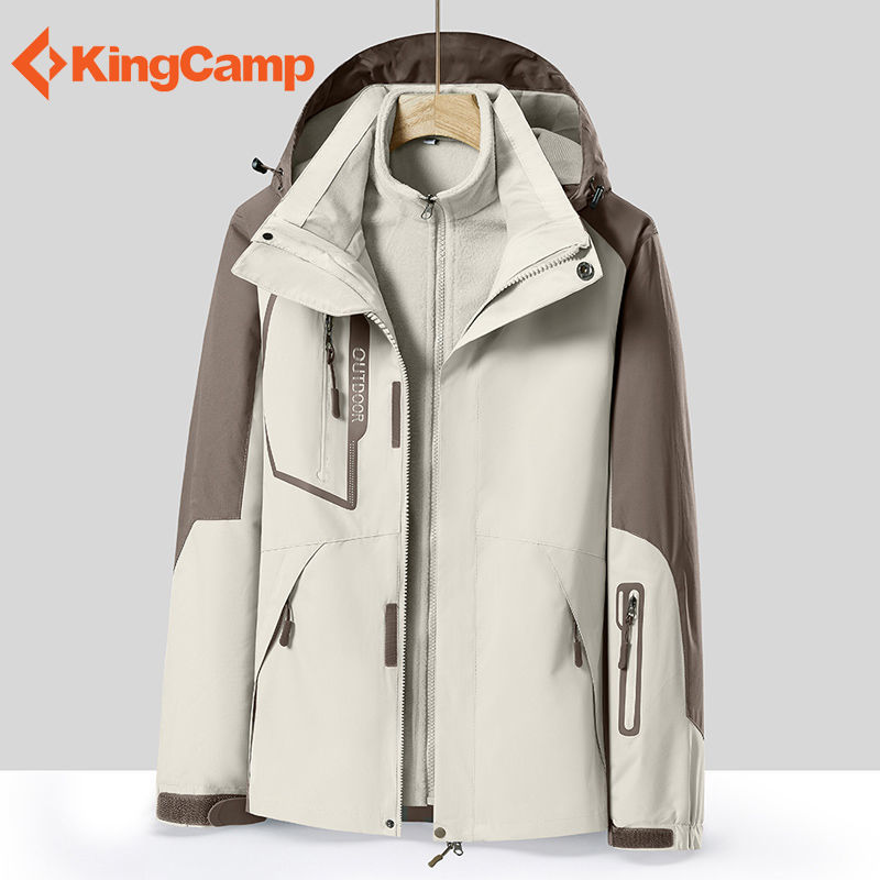 户外三合一冲锋衣男女可拆卸秋冬防风防水高档登山服外套 女款象牙白 L