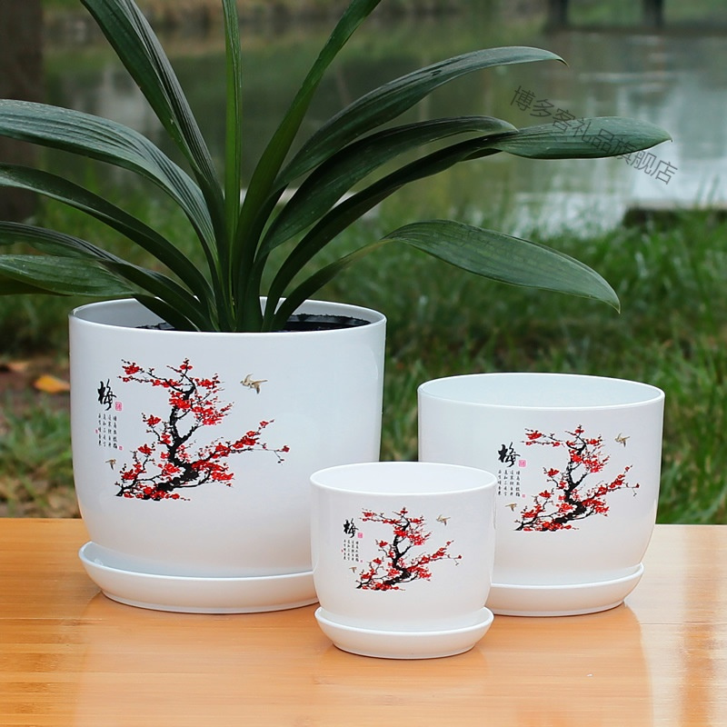 仿陶瓷树脂特大号加厚花盆碗莲睡莲花卉绿植君子兰大口径塑料花盆