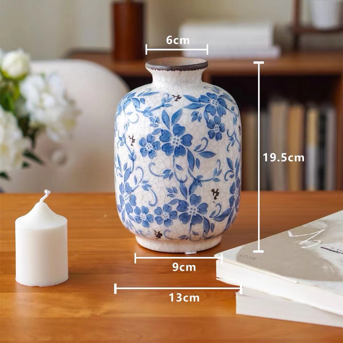 中式青花瓷水培花瓶陶瓷花器摆件 【小号】冰裂纹/青花瓷/个
