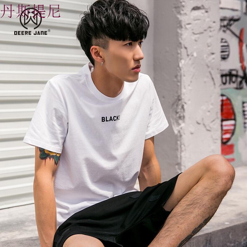 涂鸦创意T恤男夏季男士短袖体恤圆领字母印花男装潮流出街衣服