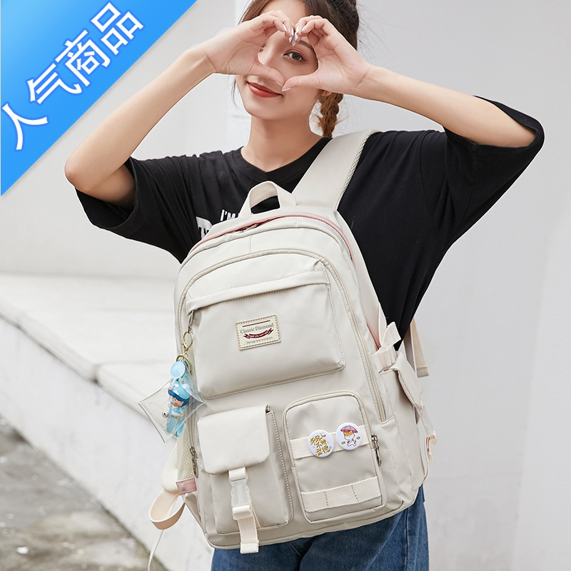 封后新款初中学生书包女轻便减压护脊大容量高中生双肩包女时尚校园风