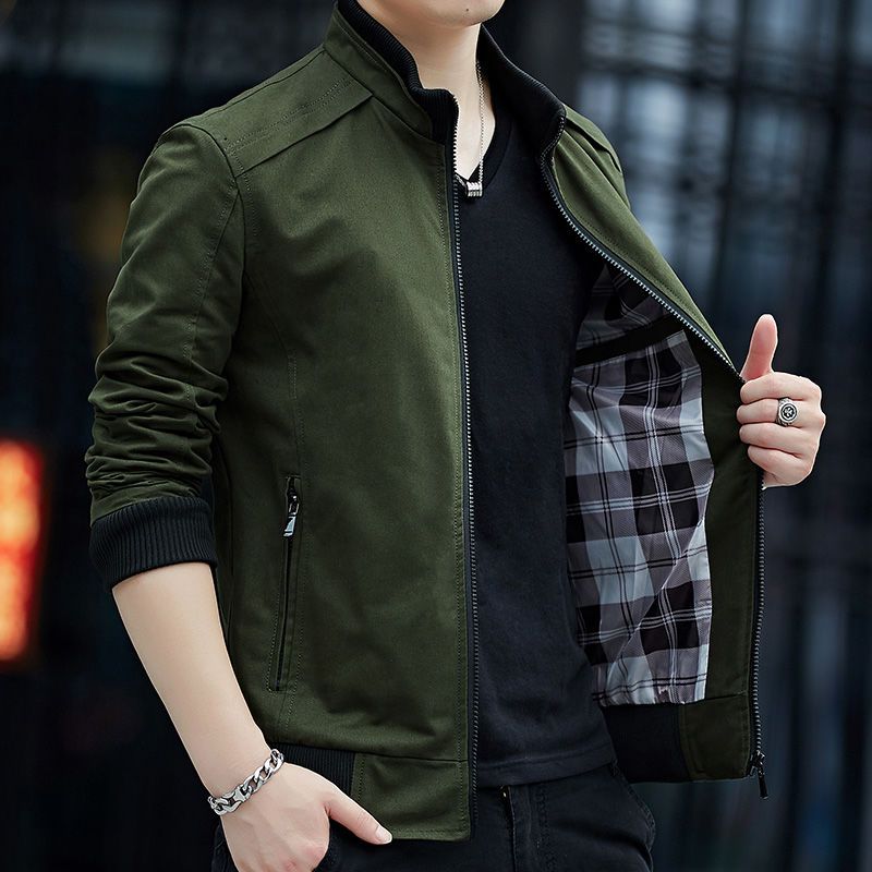 男士外套秋季立领纯棉爸爸装潮流春季牛仔夹克男装工装秋装上衣服