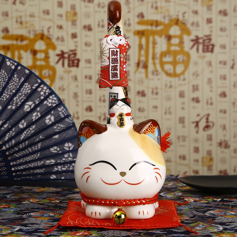 猫摆件财源广进 长尾猫店铺开业送礼创意陶瓷猫 三维工匠猫高清大图
