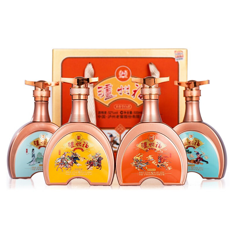 泸州老窖泸州福古颂四禧浓香型白酒52度500ml*4瓶礼盒装