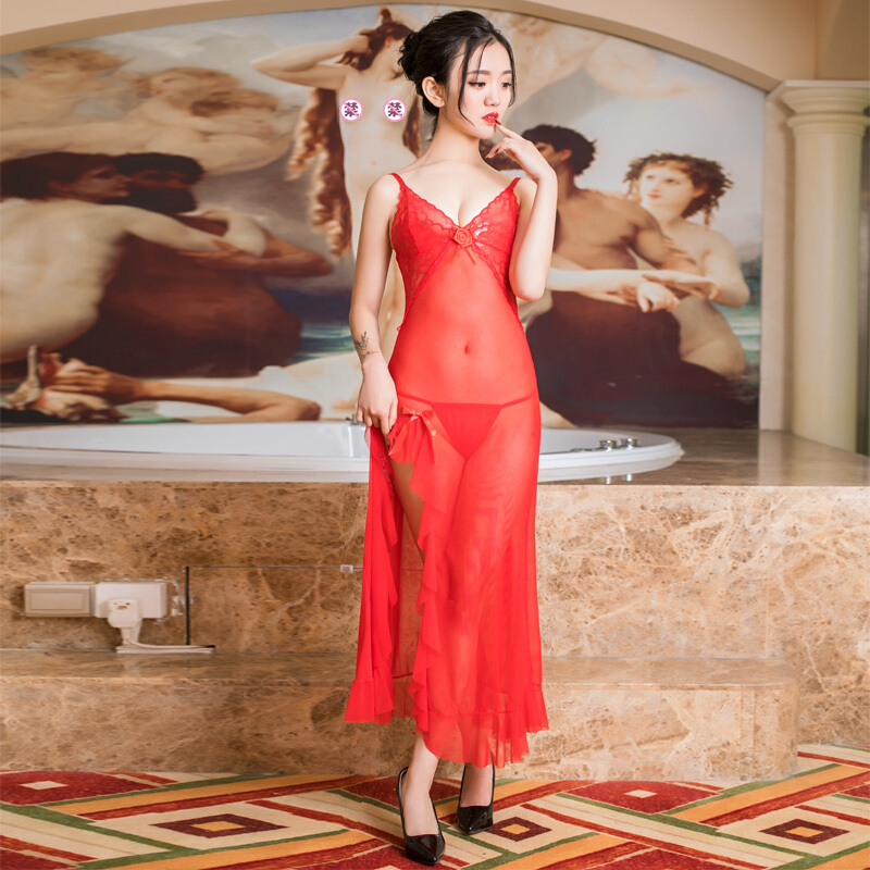 欲之诱惑 情趣睡裙 透明高开叉主播长裙 女性感睡衣套装 开裆免脱网纱吊带睡裙 成人用品 情趣内衣 网纱肤仙女裙 _907高清大图