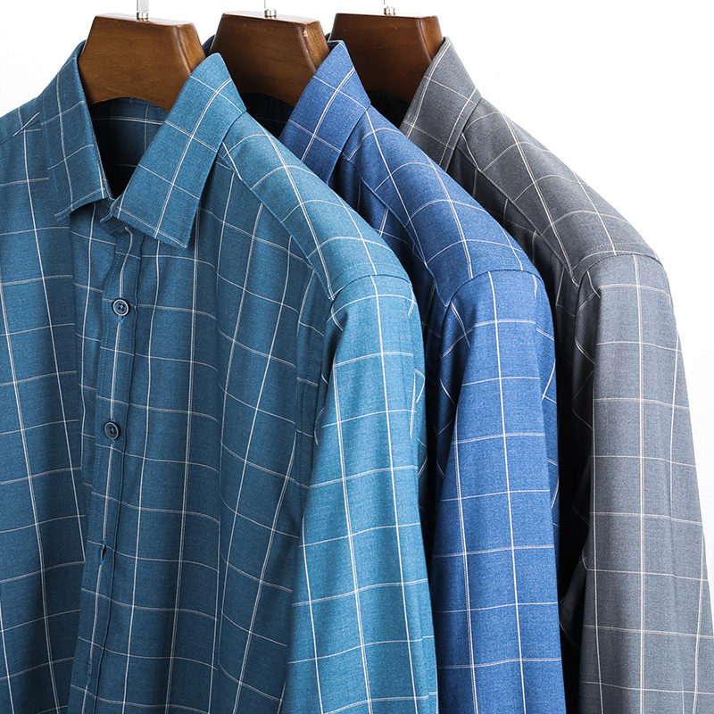 恒源祥含羊毛夹棉加厚格子长袖男士衬衫免烫商务休闲宽松保暖衣服男