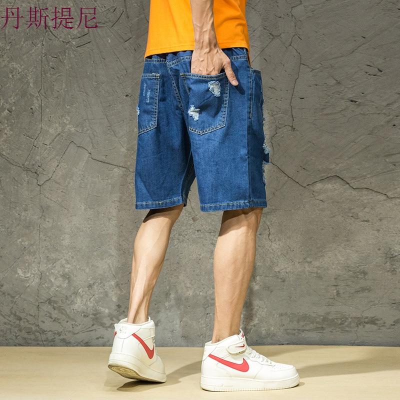 夏季破洞ins超火的牛仔短裤男日系宽松五分裤夏天薄款乞丐裤子潮