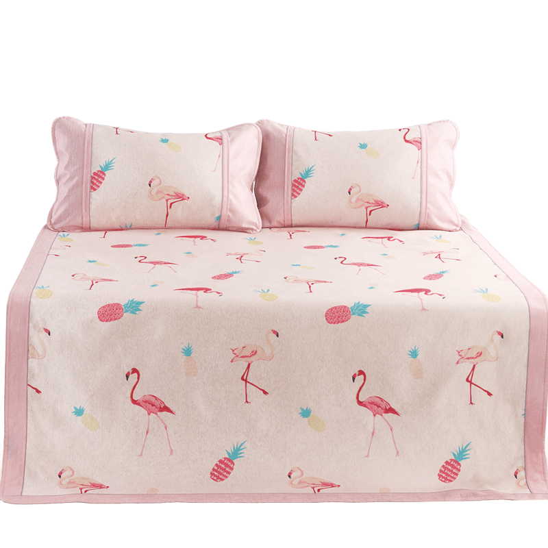 家柏饰(CORATED)冰丝席三件套风夏凉席1.8m可折叠凉席套件粉红弗洛拉