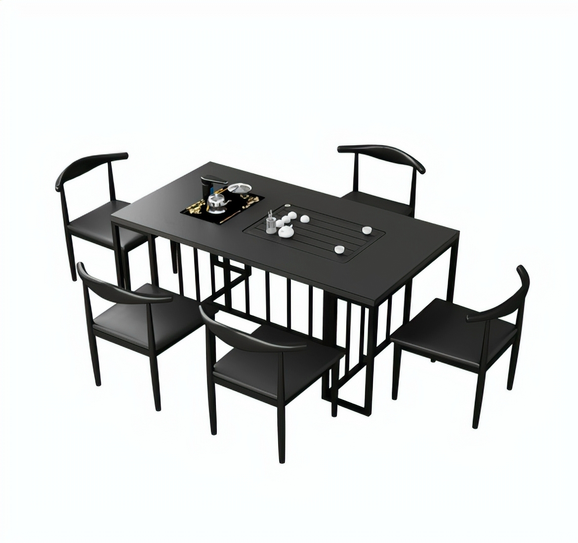 印华(YINHUA)火烧石茶桌一桌五椅 茶几 茶台 茶桌(1300*800*760)(套)高清大图