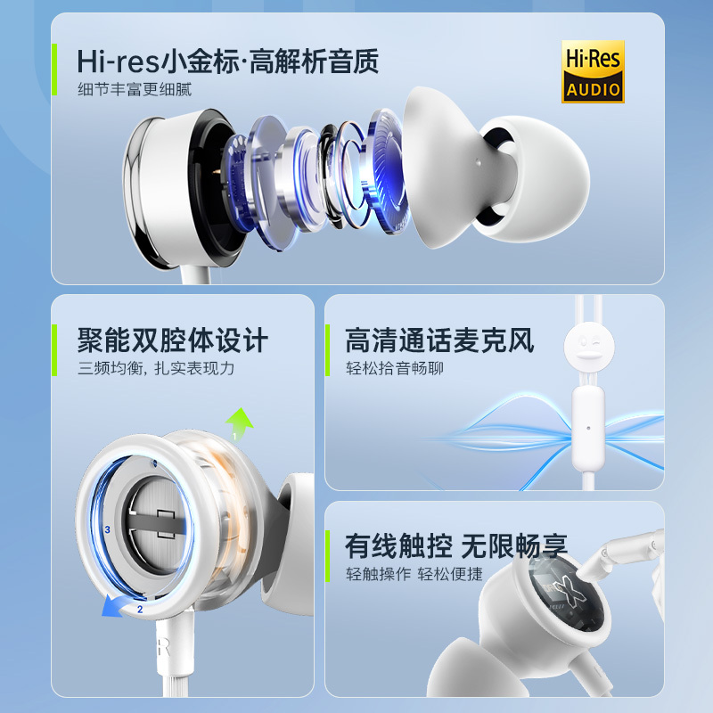 SONGX 有线耳机type-c入耳式耳机Hi-Res金标认证K歌游戏华为小米vivo苹果15手机ipad通用扁头