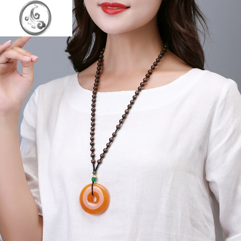 jimi老蜜蜡吊坠毛衣链男女款鸡油黄蜜蜡鸡翅木项链二代民族风琥珀挂坠