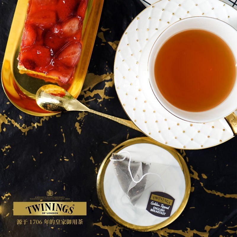 twinings英国川宁金毫英式早餐红茶15袋2盒袋泡茶三角茶包大叶白金