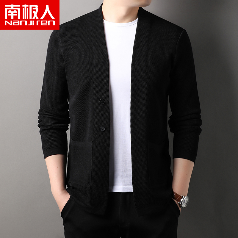 南极人潮流开衫男外穿休闲夹克针织衫春秋宽松款商务毛线上衣外套高清大图