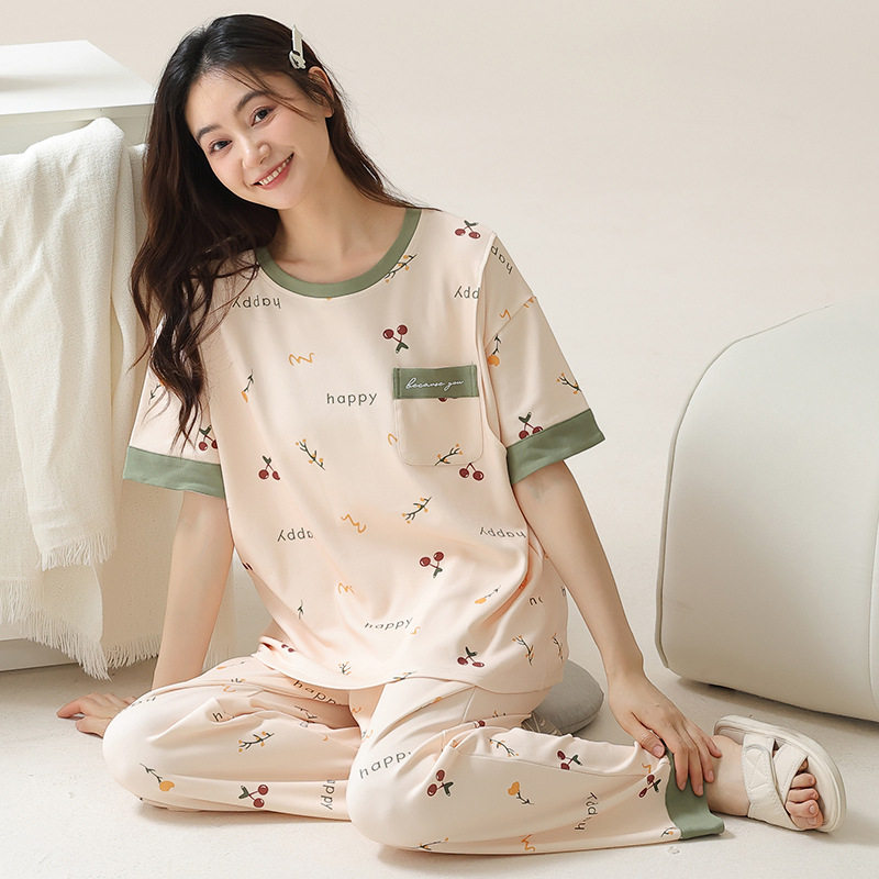 月子服夏季薄款棉质产后短袖长裤大码孕妇哺乳睡衣女怀孕期家居服高清大图