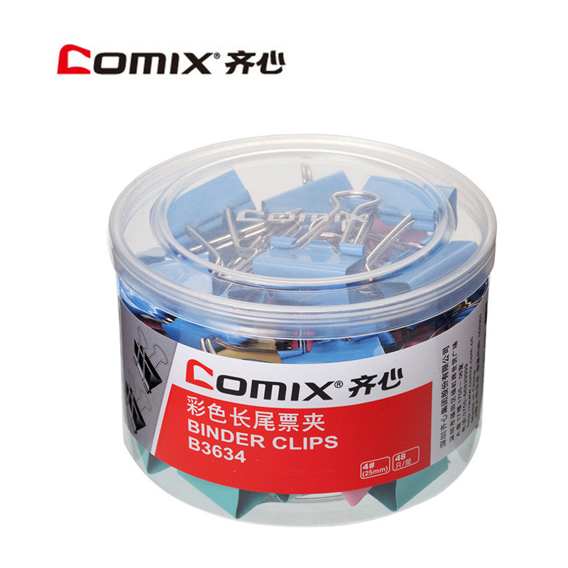 齐心(comix) 4# 混色 25mm 长尾夹 B3634(包*2筒*48只)