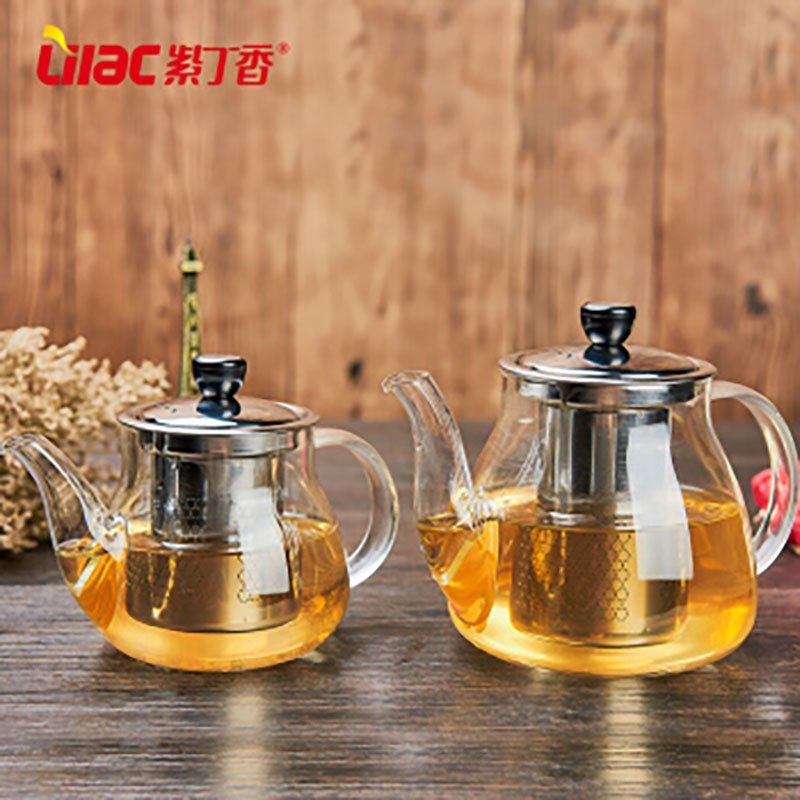 紫丁香手工吹制高硼硅加厚耐高温防爆玻璃泡茶壶套装丁香乐怡壶+莲花杯*4(S814+S103-4)