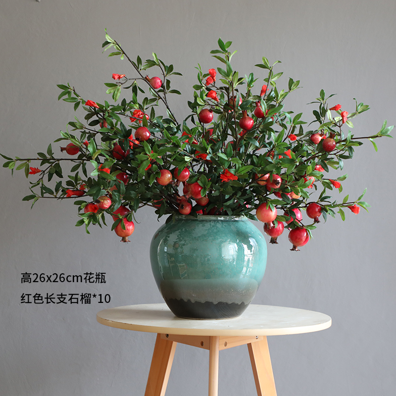 现代美式中式地中海风格陶瓷花瓶室内家居仿真花套装客厅摆件装饰 三维工匠 26*26花瓶+红石榴高清大图
