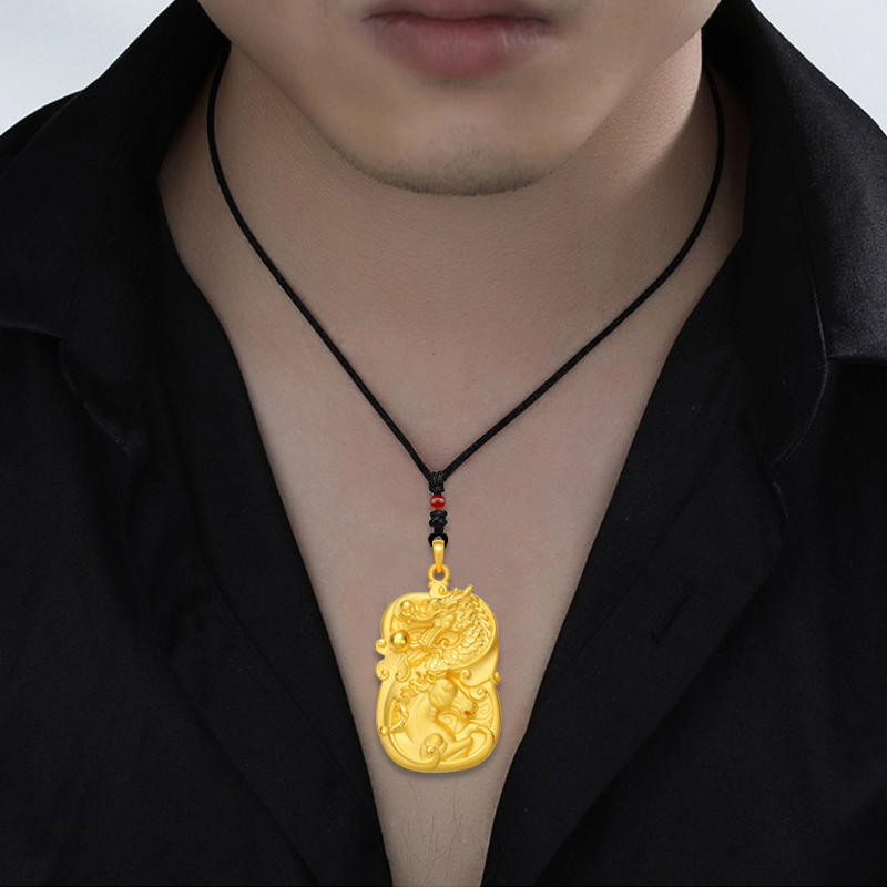 gzuan古钻珠宝龙马精神生肖牌男士霸气黄金吊坠项链足金礼物送男友yjd