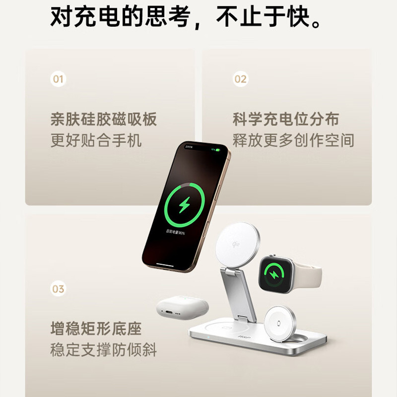 W&P无线充电器F8三合一磁吸低温快充桌面支架底座高清大图
