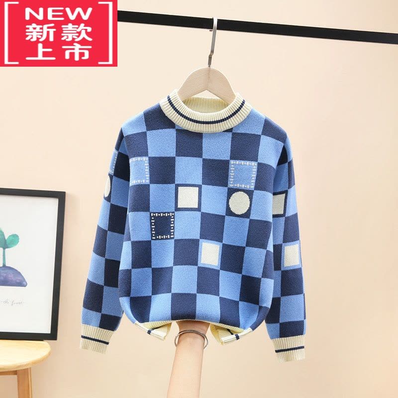 可莉允男童洋气毛衣秋冬新款潮中大童打底男孩儿童针织线衫加绒加厚图片