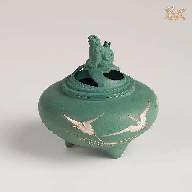 美帮汇全铜摆件《高冈铜器之鶴彫金(小)》铜工艺品 香炉高清大图