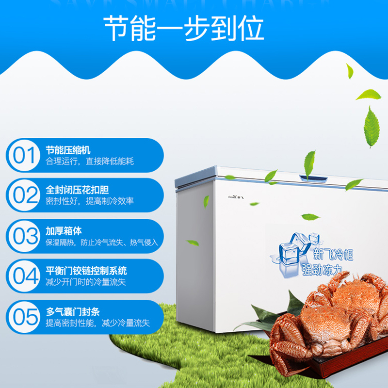 新飞(FRESTEC) 300升大容量冰柜冷柜家用商用冰箱冷冻节能冷藏卧式冷冻柜BC/BD-300KHAT