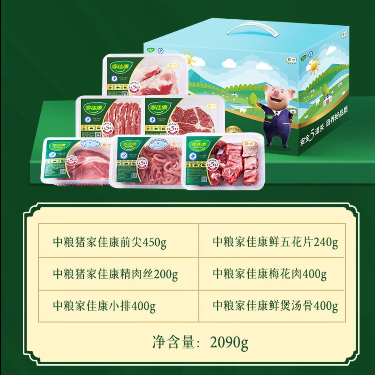 家佳康猪肉礼盒肉馅腔骨五花生鲜大礼包中秋节日送礼品员工福利中粮生鲜 C款2090g高清大图