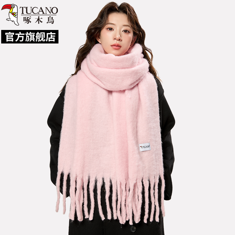 啄木鸟2025新款黄色围巾女秋冬季加长加厚韩版高级感纯色保暖围级高清大图