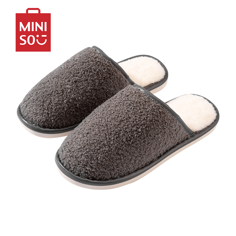 名创优品(miniso) 简约系列毛绒女士棉擦地拖鞋(灰色,41-42码)