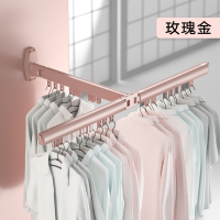 凉衣架家用阳台折叠隐形晾衣架伸缩晾衣杆晒被子飘窗壁挂式晾衣杆 三维工匠 玫瑰金-三杆 小
