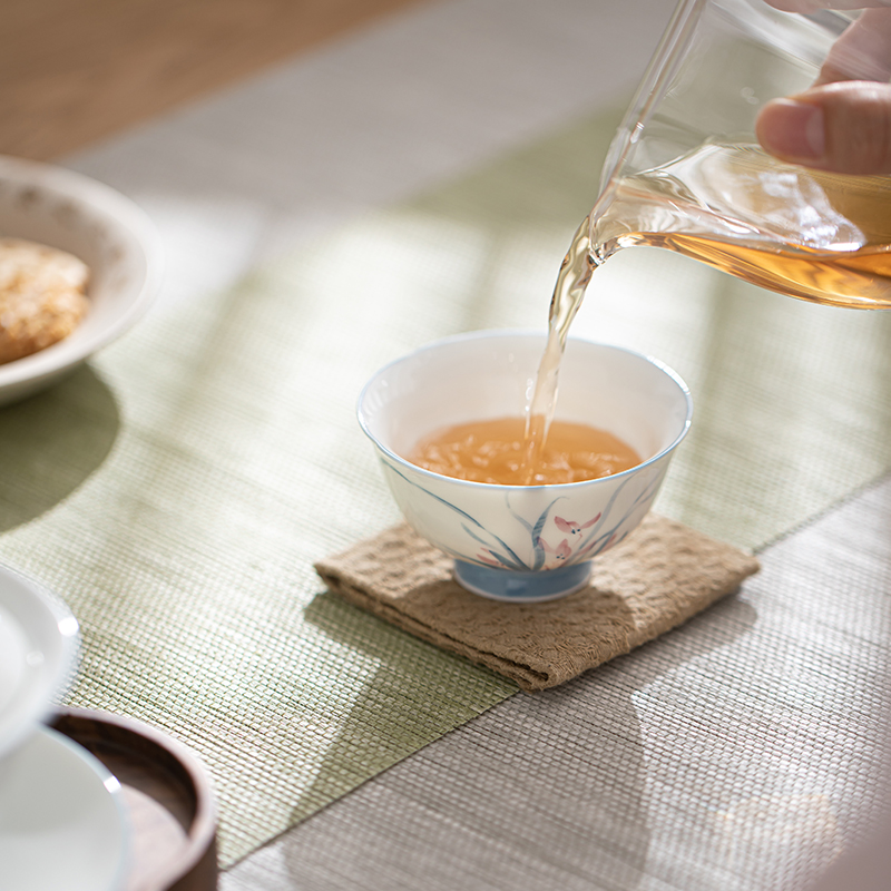 苏氏陶瓷(SUSHI CERAMICS)手绘羊脂玉瓷花瓣兰花茶杯主人杯大号品茗杯高清大图